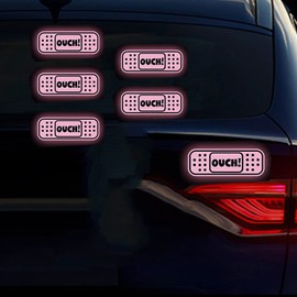 Vesvory 5 pcs Ouch Car Bandaid Car Scratch Cover Up Decal Reflective Bumper Sticker Band Aid Vinyl Decal for Minor Scratches On Vehicles Bandage Bumper Sticker Car Laptop Windows Decal (Pink)