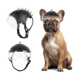 PETLESO Dog Helmet with Anti-UV Clear Goggles, Small Dog Motorcycle Helmet with Ear Holes, Drop-Down Biking Helmet, Adjustable Hat for Small Dogs Heads Protection with Rivets