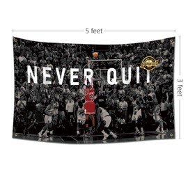 EWRITN Workout Polyester Flag Banner, 3x5 Feet, Never Quit Fitness Inspirational Home Gym Wall Decor, Cool Gym Motivation Poster, College Dorm Man Cave Decor