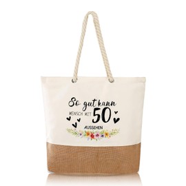 Snyvpra Geschenke Zum 50 Geburtstag Frau, Geschenk Zum 50. Geburtstag Frau Jutebeutel Einkaufstasche Damen Für Mama Oma Geburtstagsgeschenk Mit Personalisiertes Lustige Sprüche
