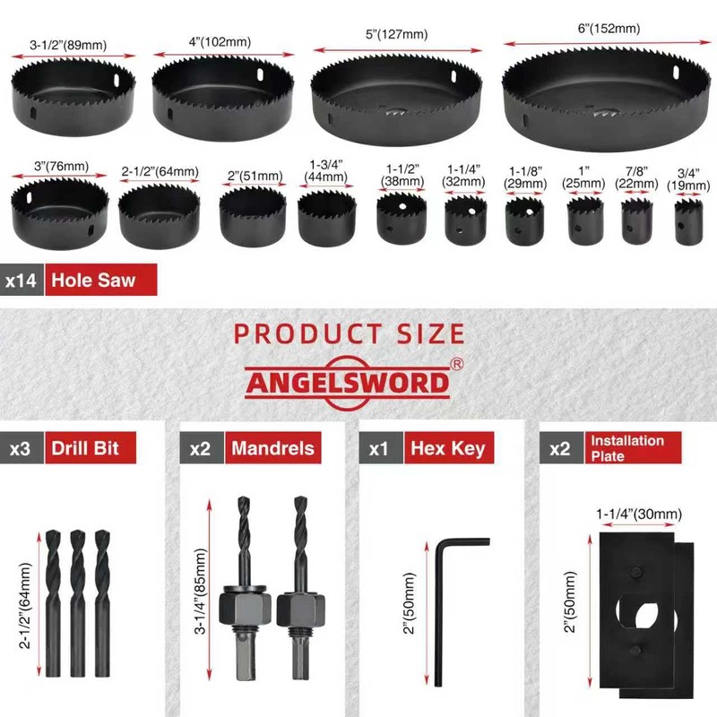 ANGELSWORD Hole Saw Set 24 PCS Hole Saw Kit, Hole