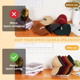 Hat Stand for Baseball Caps Display and Organizer,No Install Acrylic Hat Holder for Baseball Cap,Hat Racks Storage Organizer for Bedroom, Closet, Dresser, 2 Pack