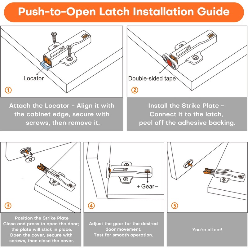 HBL' 2 Pack Push to Open Cabinet Hardware or Door