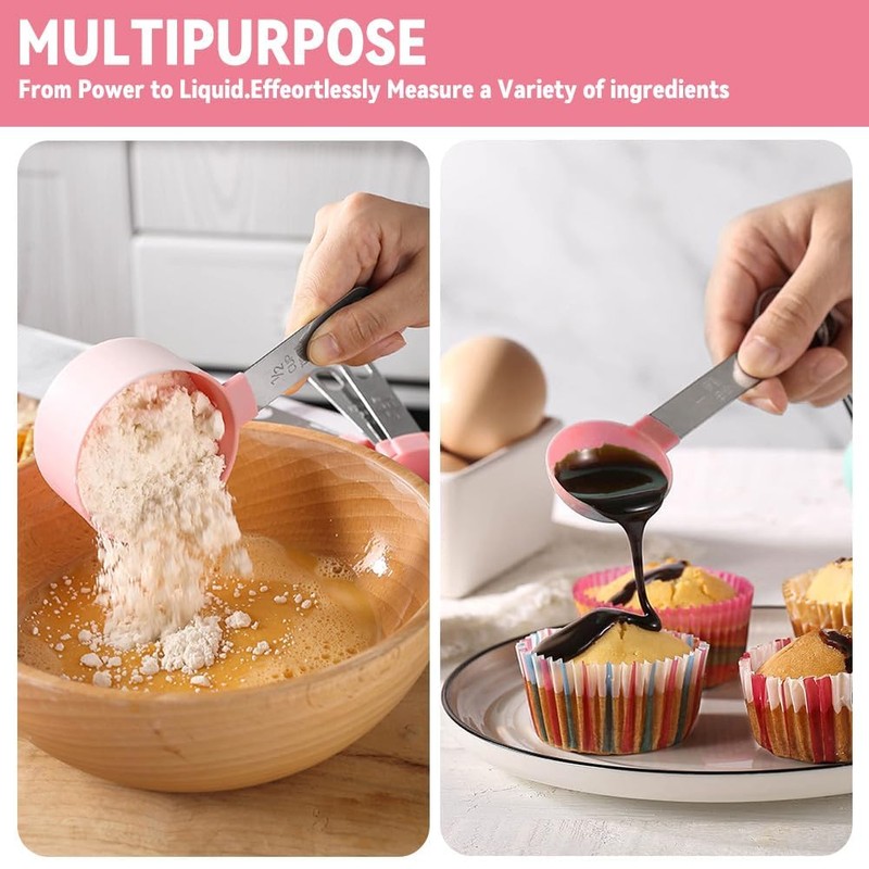 Measuring Cup and Spoons Set,8 PCS Stackable Cups and Spoons,