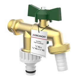 KIRCHHOFF 99720224 Double Tap 1/2 Inch x 3/4 Inch x 3/4 Inch Garden Tap with 2 Connections, 2-Way Outdoor Tap for Garden Hose, Outlet Tap for Cellar and Garden