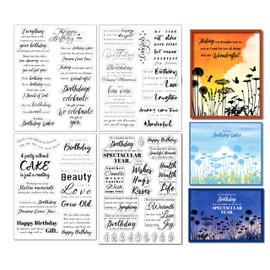 Arbuya - 4 hojas por lote de sellos transparentes para hacer tarjetas y diario, sellos de silicona con sentimiento de feliz cumpleaños, sellos de goma para etiquetas de regalo, manualidades de papel,