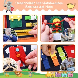 LONGLIV Libro Sensorial, Tablero Montessori Ocupado, Juguetes Didacticos para Niños, Juguetes Montessori Educativos 3-5 Años para Aprender Colores, Números y Formas (Naranja)