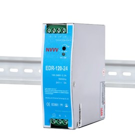 NVVV EDR-120-24 120W 24VDC 5Amp Industrial DIN Rail Power Supplies (24V 120W), Silver