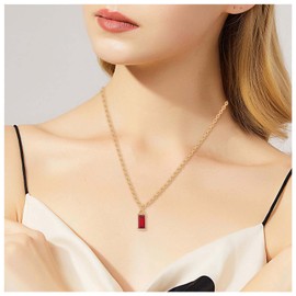 Inilbran Boho Ruby Pendant Necklace Vintage Red Square Choker Necklace Gold Geometry Red Crystal Necklace Red Gemstone Chain Necklace Jewelry for Women and Girls