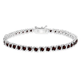 B. BRILLIANT Sterling Silver Genuine, Created or Simulated Gemstone S Design Bar Classic Tennis Bracelet for Women with Gift Box, One Size, Metal, Garnet