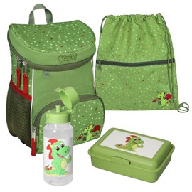 Familando Scooli Mini-Me Nursery Backpack for Boys and Girls, 4-Piece Set with Lunch Box and Water Bottle, Ergonomic Preschool Backpack for Nursery, Green