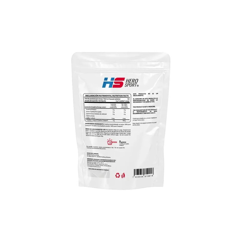 Hero Sport Creatina Monohidratada Creapure 600g 120 Servs Sabor Sin