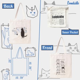 Lamkidle Cute Cat Tote Bag Aesthetic Funny Cats Tote Bag Cotton Canvas Bag for Women Gift Bag Reusable Grocery Bag Beach Bag