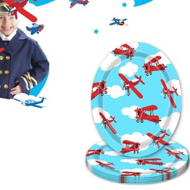 16 Pcs Airplane Themed Party Plates,Birthday Party Decorations Plane Plates Blue Sky Plates Party Supplies Tableware Plates Paper Food Trays Baby Shower Airplane Theme Favors for Kids Party Tableware