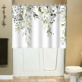 Ruelvth Short Shower Curtain, Waterproof Spring Green Eucalyptus Shower Curtain with Hooks for Walkin Tub or Step in Tub, 72x48 inch