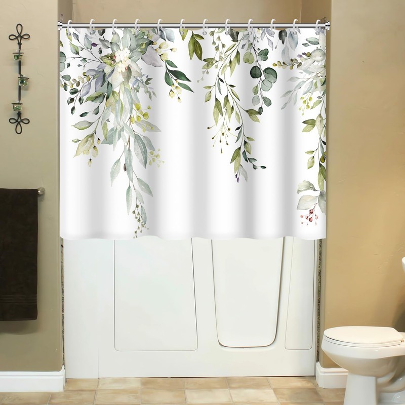 Ruelvth Short Shower Curtain, Waterproof Spring Green Eucalyptus Shower Curtain
