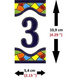 House Numbers 4 inch. Handpainted House Number Tiles for Signs, addresses and Names. Address Numbers for Houses. House Address Numbers and Letters. Design MOSAICO MEDIANO 4,29" x 2,13" (Number 3)