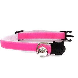 Velvet Cat Collars with Bell | Quick Safety Release Breakaway Buckle | Handmade in the UK | Available in Cat & Kitten Size | Neon Pink Velvet