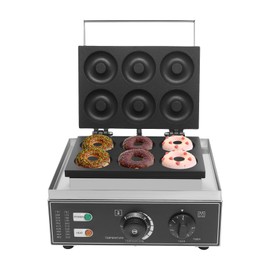 Commercial Doughnut Maker, 6 Grids 7.5cm Electric Donut Maker Machine Stainless Steel Nonstick Double-side Heating Mini Donut Baker Machine 110V 1550W for Restaurant Snack Bar, 122-572 °F