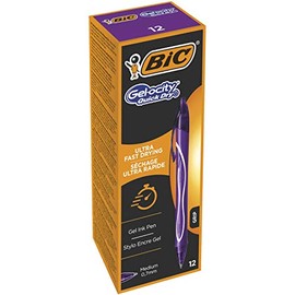 BIC Gel-ocity Quick Dry Gel Pens, Medium Point (0.7 mm), Purple, Box of 12, Retractable Pen with Ultra Fast Drying Ink