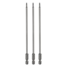 HARFINGTON 3pcs TT10 Security Torx Head Screwdriver Bit 6" (150mm) Long 1/4" Hex Shank Magnetic Tamper Proof 6 Point Star Screw Driver Drill Bits S2 Steel Hole Tip Industrial Power Tools