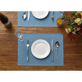DAPU Linen Place Mats, Set of 6, 100% Pure Linen, 30 x 46 cm, Washable Place Mats with Oeko-Tex 100 Standard, Soft, Breathable Place Mats, Blue