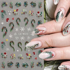 Christmas Nail Art Stickers Winter Nail Decals Snowflake Nail Stickers for Nail Art Cedar Green Red Christmas Tree Design 3D Self Adhesive Nail Sticker for Women Decor Holiday Accessories 4 Sheets