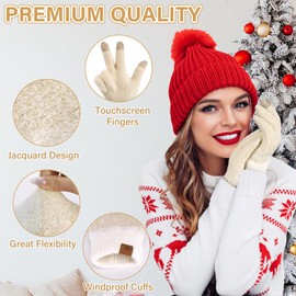 Bequemer Laden Womens Winter Warm Fuzzy Touchscreen Gloves Knit Jacquard Fluffy Thermal Gloves for Women Cold Weather Gifts