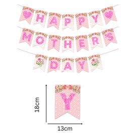 Happy Mother's Day Banner Set Decoration for Mother's Day Party Decorations Backdrop Garland for Mom Glitter Garland Photo Props (Pink Flower Heart)