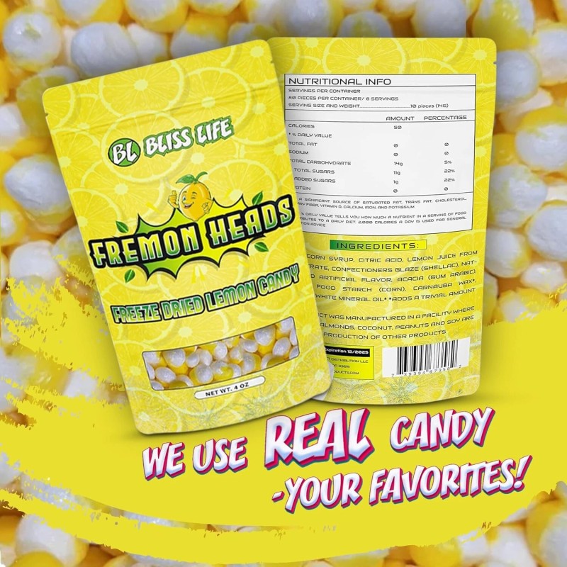Bliss Life Fremon Heads Freeze Dried Lemon Candy 3 oz