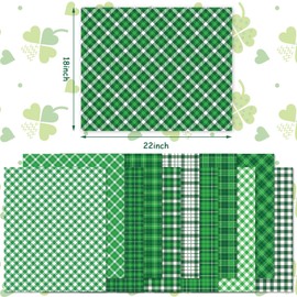 Whaline 12Pcs St. Patrick's Day Cotton Fabric Bundles 18 x 22 Inch Green Buffalo Plaid Printed Fat Quarters Plaid Quilting Patchwork Squares Sewing Fabrics for DIY Handmade Crafting Home Party Decor
