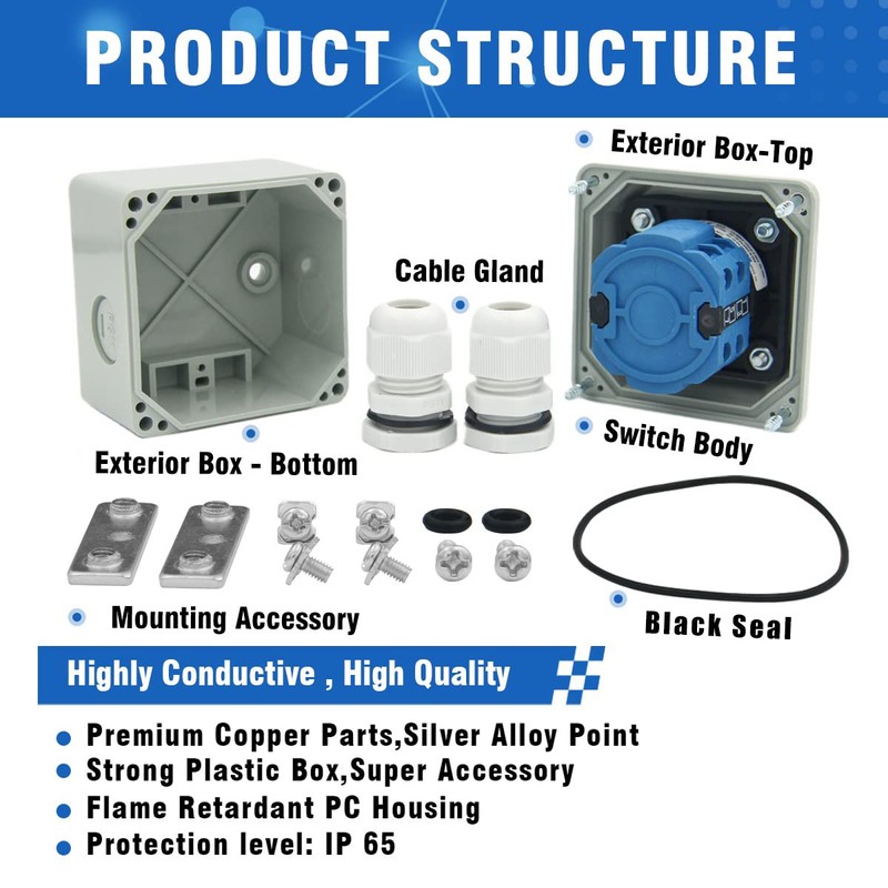 KEYMOO 20A Rotary Changeover Switch, 3 Position 2 Phase 8