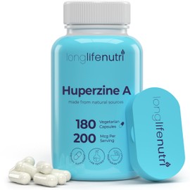 Huperzine A 200 Mcg 180 cápsulas vegetarianas  Hecho en Estados Unidos  Potente complejo cerebral nootrópico  Suplemento potenciador de la función... 