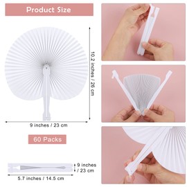 Aodaer Paquete de 60 ventiladores redondos plegables de papel blanco con asas de plástico, ventiladores de mano para bodas y fiestas