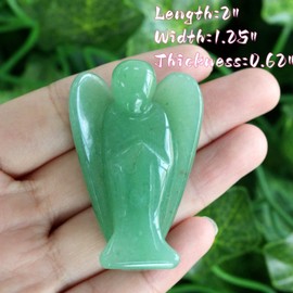 Crystal Angel Decor Green Aventurine Healing Crystals Polished Natural Stone 2" Sculpture Statue Hand Carved Cute Figurines Energy Reiki Home Room Office Desk Decor Guardian Angels Gifts for Women Men