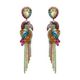 EVER FAITH Parrot Earrings for Women Girls Multicolor Rhinestone Crystal Cute Bird Long Tail Drop Long Chandelier Earrings, Crystal