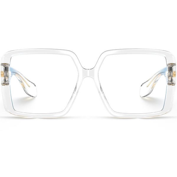 VISOONE TR90 anteojos de bloqueo de luz azul de gran tamaño, accesorios de moda, sin receta para mujeres, Harvard, Transparente, Large