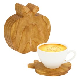 Koqye Apple-Shaped Cherry Wood Coasters Set of 4 - Cute Wooden Drink Coasters for Coffee, Desks & Tabletop Protection, Natural Wood Coaster Set for Home Office (Cherry - 4 Pcs)