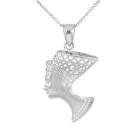 Dainty 925 Sterling Silver Egyptian Queen Nefertiti Filigree Pendant Necklace, 18"