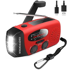 1200mAh Emergency Weather Radio, 3LED Hand Crank Solar Battery Operated Wind Up Radio Flashlight, NOAA AM FM Portable Radio Cell Phone Charger Survival Kit (Red)