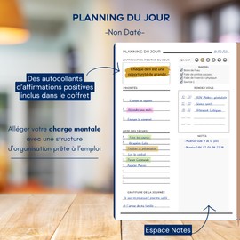 French Premium Planner, Productivity Planner, Undated, To Do List, Gift Box 17 Weeks, Sticker Positive Affirmations, Budget Planner, Bullet Journal, Notepad, Notebook (4 Months)