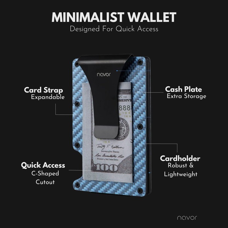 navor Minimalist Carbon Fiber Wallet in Blue - RFID Blocking