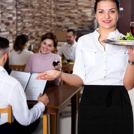 MBAIYO 5 Pack Black Server Aprons with 2 Pockets, Waterproof Unisex Nylon Server Half Apron with Extra Long Front Waist Ties for Men Women, 32.6 x 21.8in