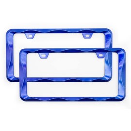 Creathome 3D Curly Wave Pattern Shining Blue License Plate Frame from Pure Zinc Alloy Metal (2Pc Package)