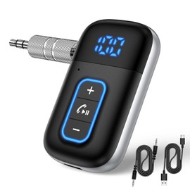 3.5mm Aux Bluetooth Car Adapter, Bluetooth 5.3 Receiver for Car, Wireless Audio Receiver for Wired Headphones/Home Stereo/Speaker,LED Screen/Noise Cancelling/Music Playing/Hands-Free Call/Dual Connect