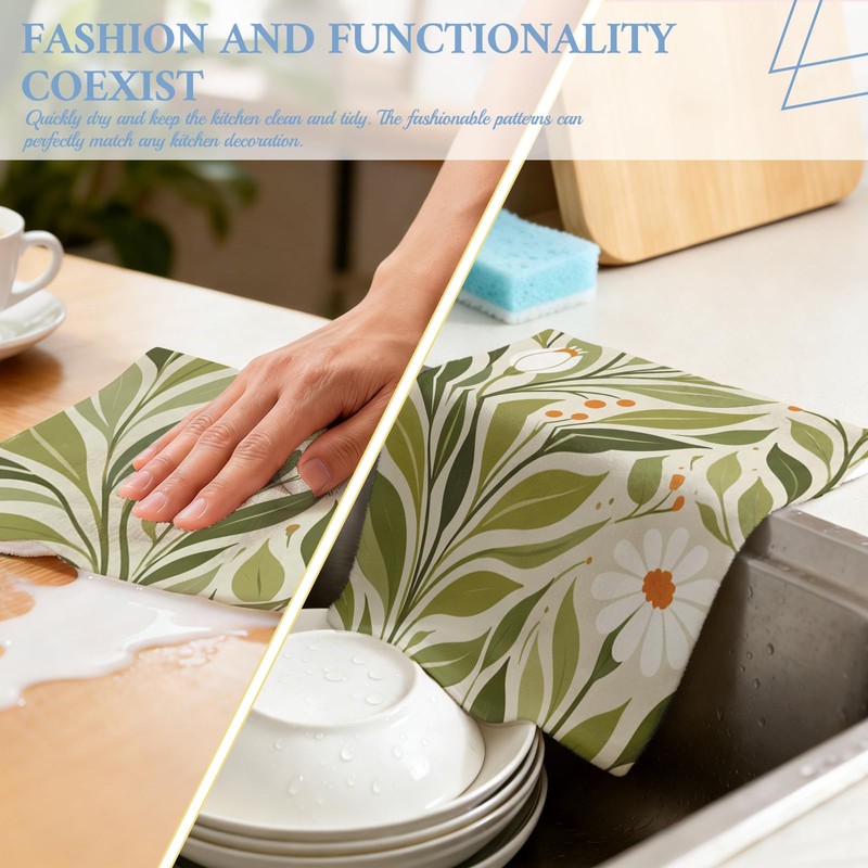 Flowers and Plants Pattern Kitchen Towels Set of 2, with