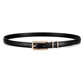 JASGOOD Women's Skinny PU Leather Belt Thin Waist Belt with Gold Buckle for Jeans Pants Dresses 0.7”(Black