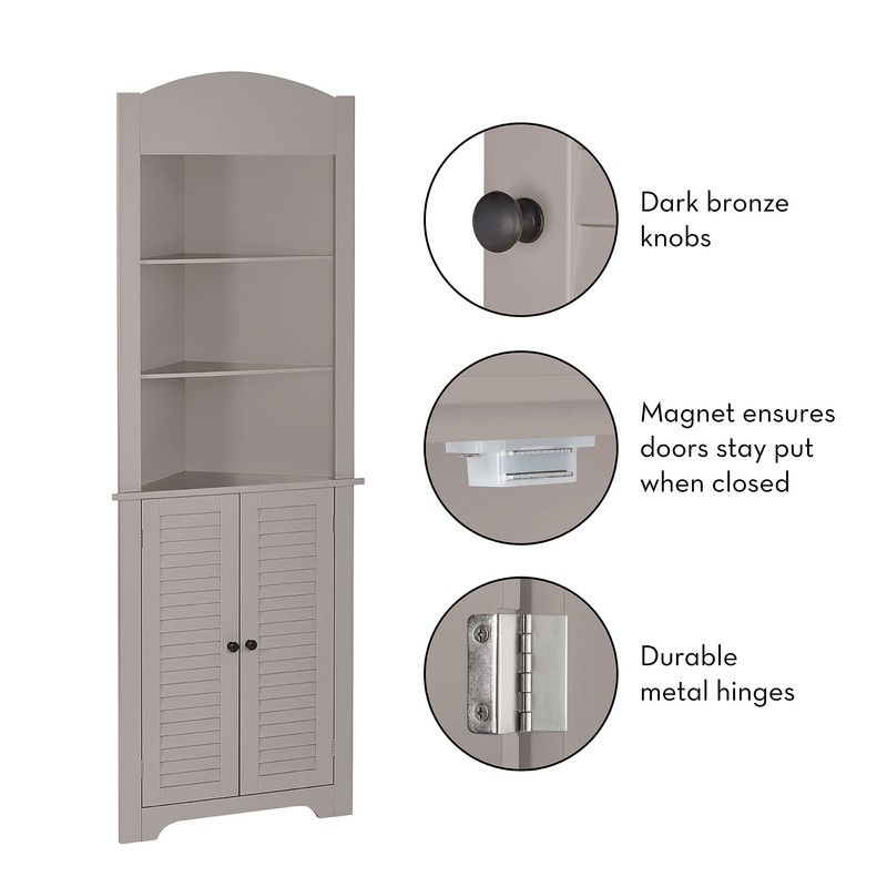 RiverRidge, Taupe Ellsworth Tall Corner Bathroom Storage Cabinet