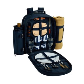 Picnic at Ascot - Deluxe Equipped 2 Person Picnic Backpack with Cooler, Insulated Wine Holder & Blanket - Chevron Blue