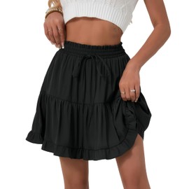 Hafailia Boho Skirts for Women Mini - Casual Beach Ruffle Flowy Skorts Swing Skirt with Shorts Underneath 2025 Summer Trendy Black M